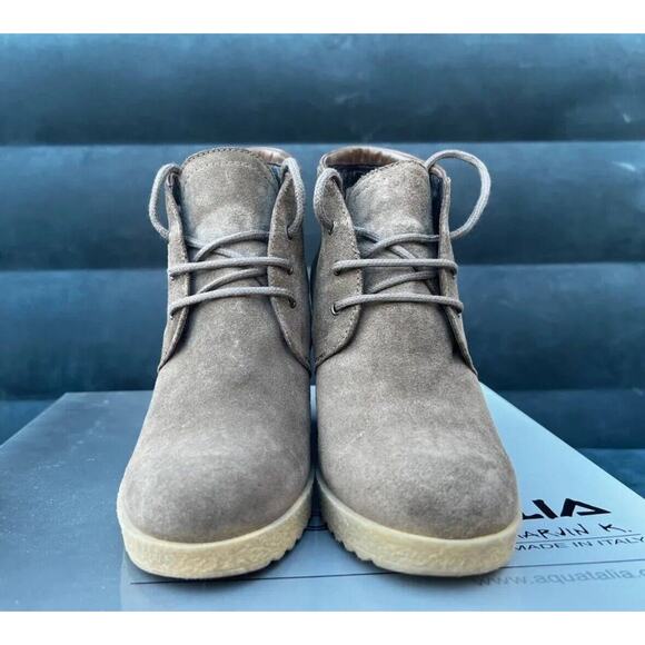Aquatalia By Marvin K ‘Cassie’ Gray Suede Laceup Wedge Booties Italy Size US 6 - Picture 2 of 6
